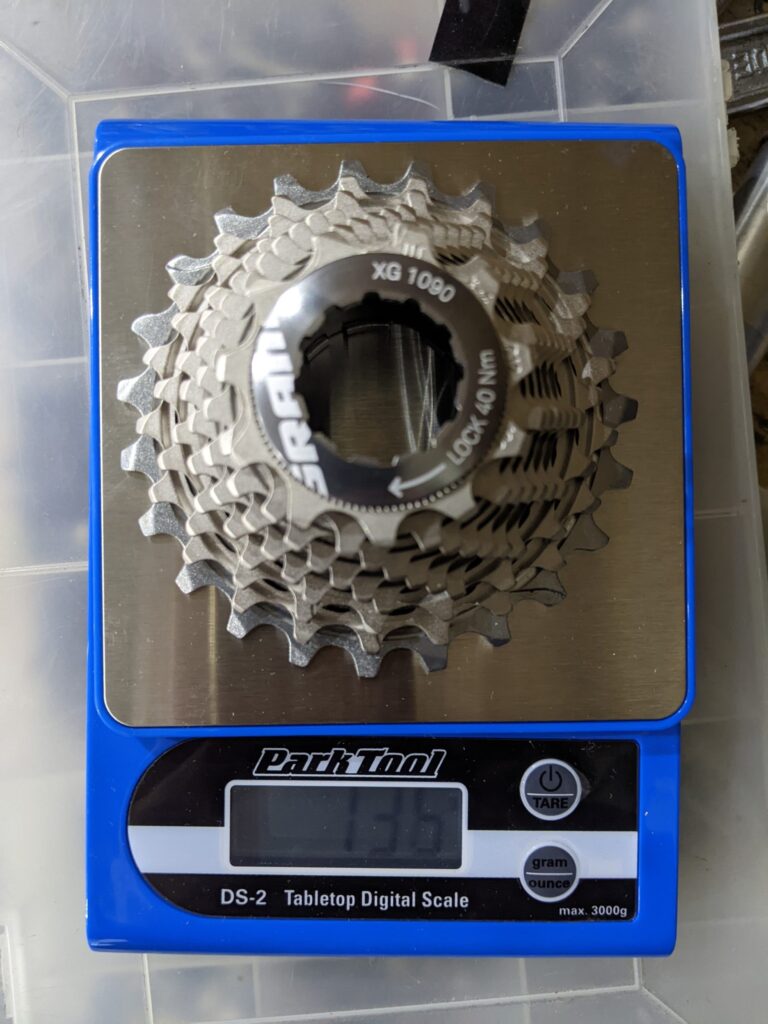 NOS SRAM Red 10 speed casstte on Park Tool scales
